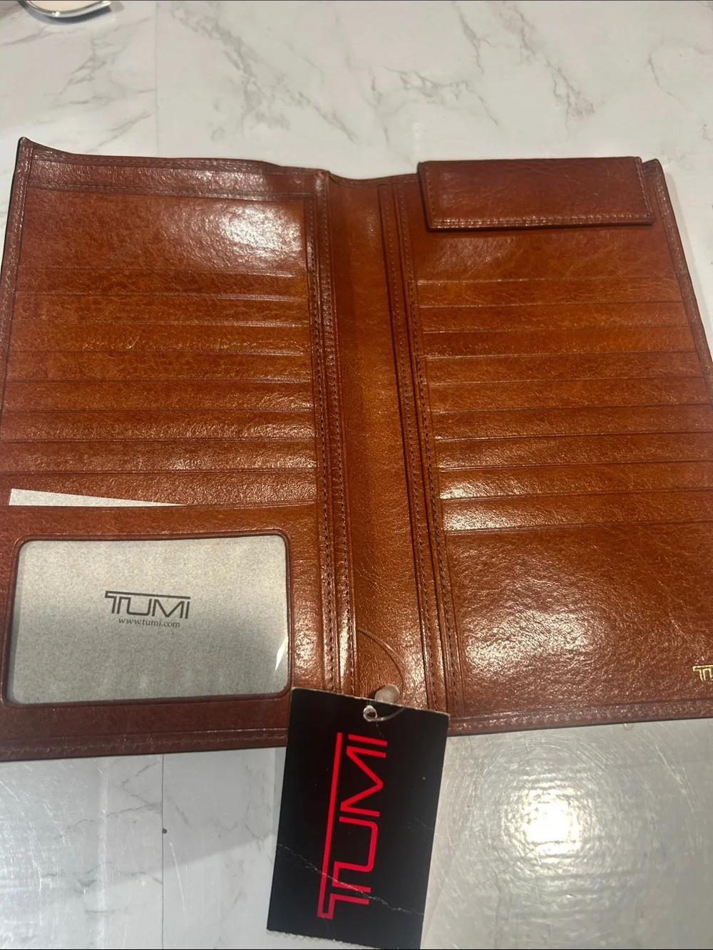 Tumi Cognac Brown Leather Card & Passport Holder wallet organizer